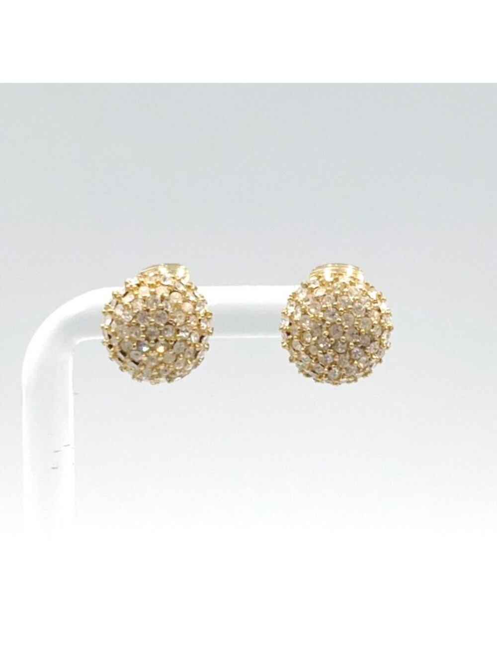 Dior Pave Rhinestone Half Ball Clear Gold Earrings
